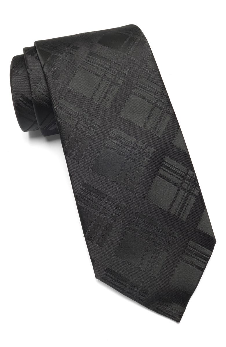 Calvin Klein Tonal Plaid Tie, Main, color, Black