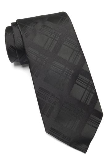 Calvin Klein Tonal Plaid Tie In Black