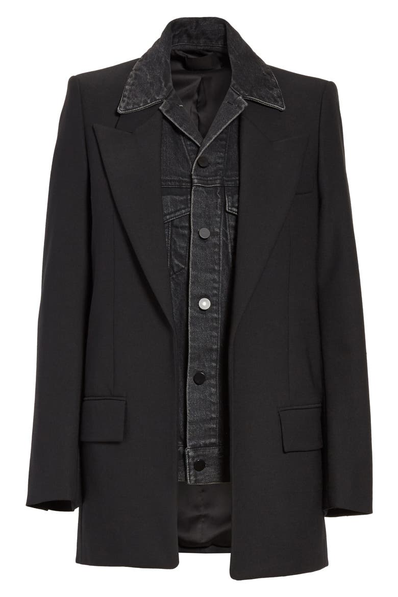 Denim & Wool Blend Layered Jacket, Alternate, color, BLACK