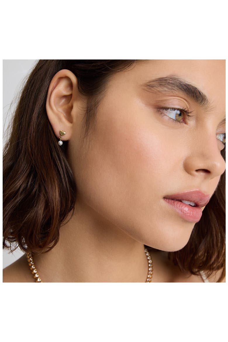 Mini Heart Imiitation Pearl Drop Earrings, Alternate, color, GOLD