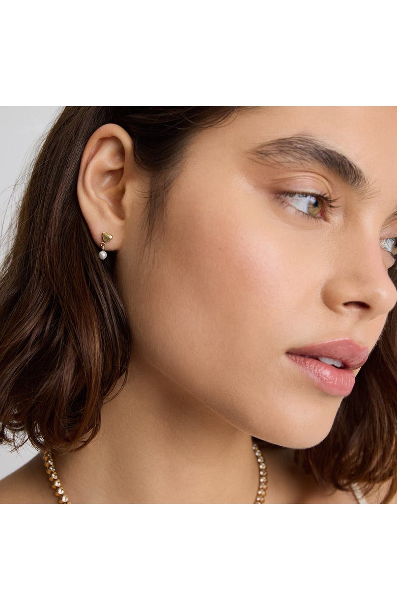 D.LOUISE Mini Heart Imiitation Pearl Drop Earrings, Alternate, color, Gold