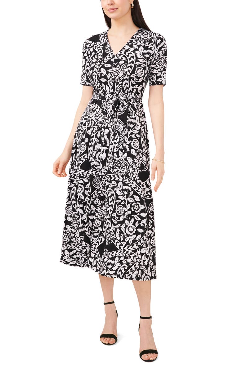 Chaus Floral Belted V-Neck Midi Dress, Main, color,