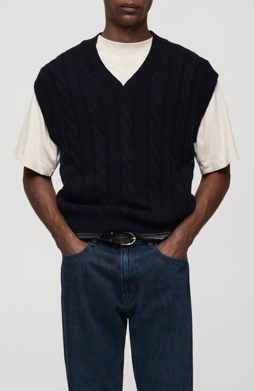 Mango Cable Stitch Sweater Vest In Dark Navy