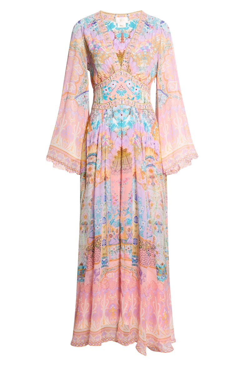 Howdy Gaudí Long Sleeve Silk Chiffon Maxi Dress, Main, color, HOWDY GAUDI