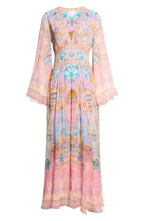 Howdy Gaudí Long Sleeve Silk Chiffon Maxi Dress