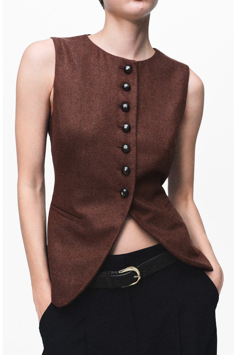 Button Front Wool Blend Vest, Main, color, TOBACCO BROWN