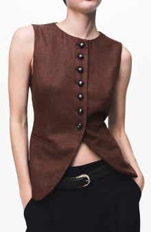 MANGO Button Front Wool Blend Vest