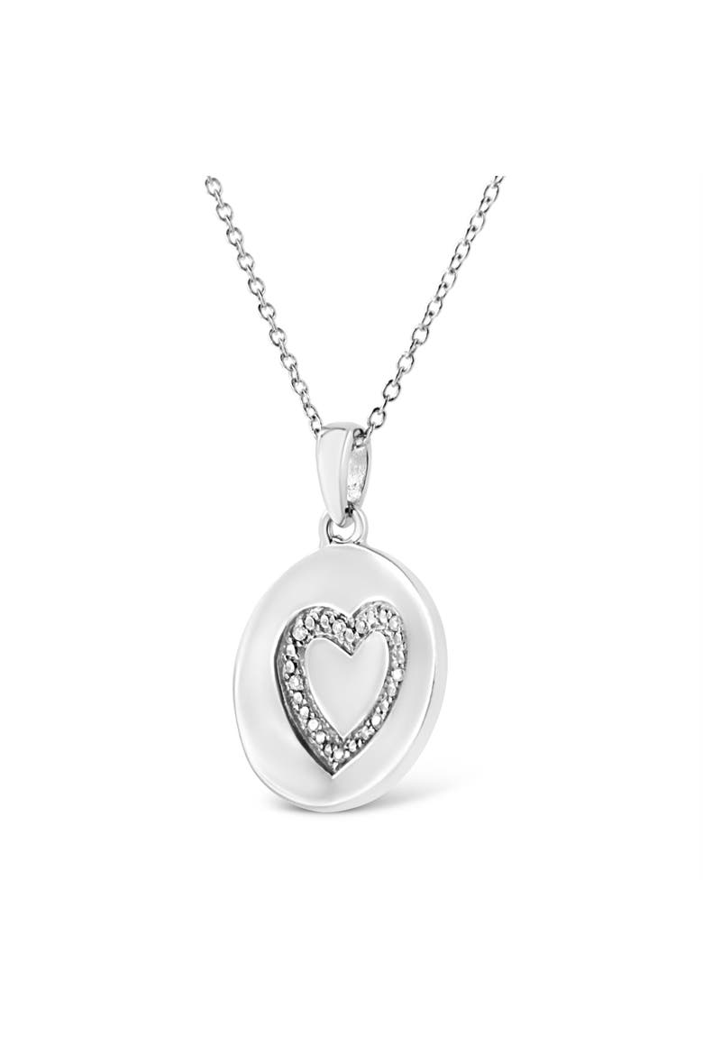 .925 Sterling Silver Prong-Set Diamond Accent Heart Emblemed Pendant Necklace, Alternate, color, White