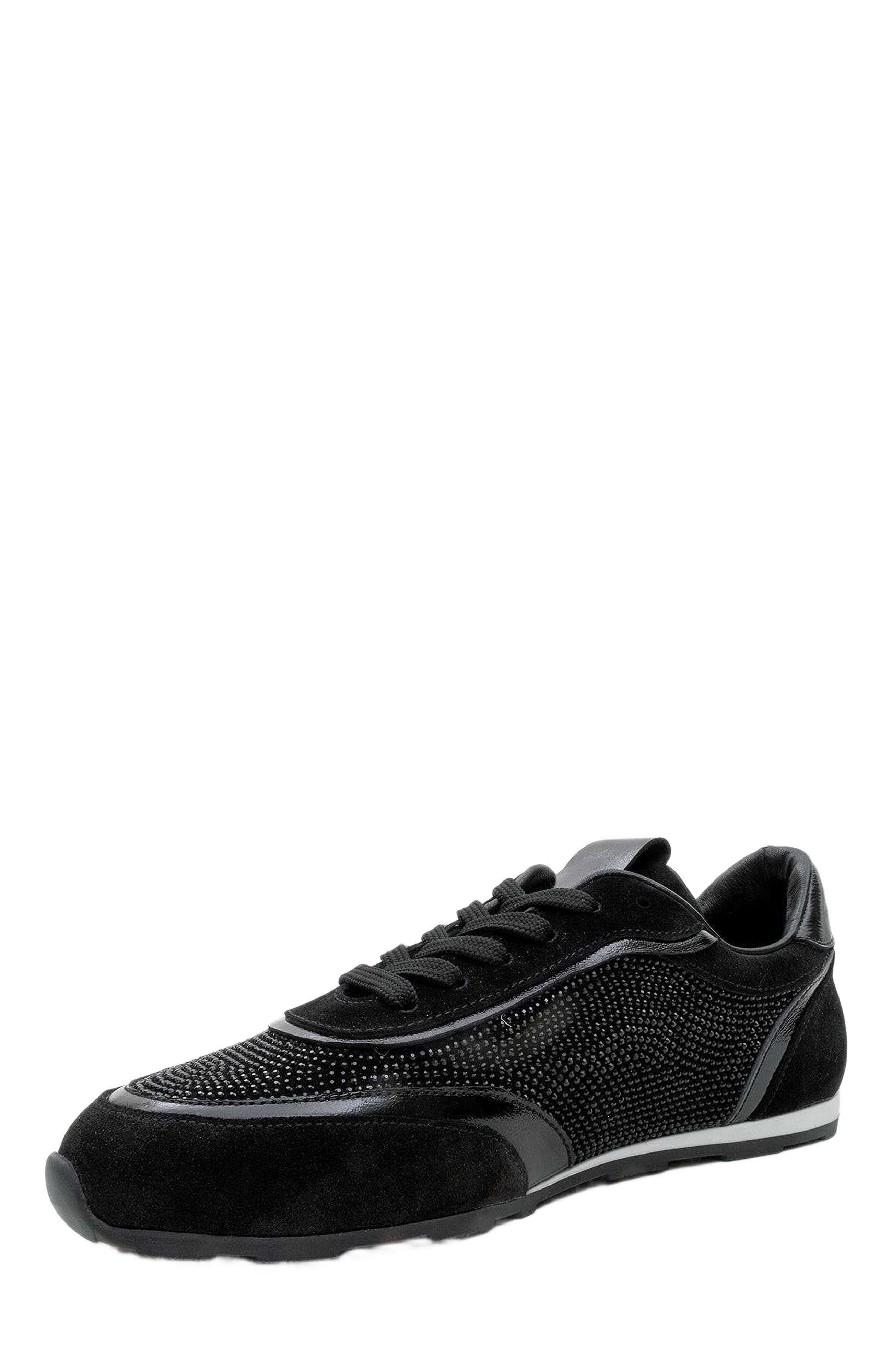 Forever & Always Shoes Bonia Rhinestone Suede Leather Sneakers, Alternate, color, Black Suede Leather