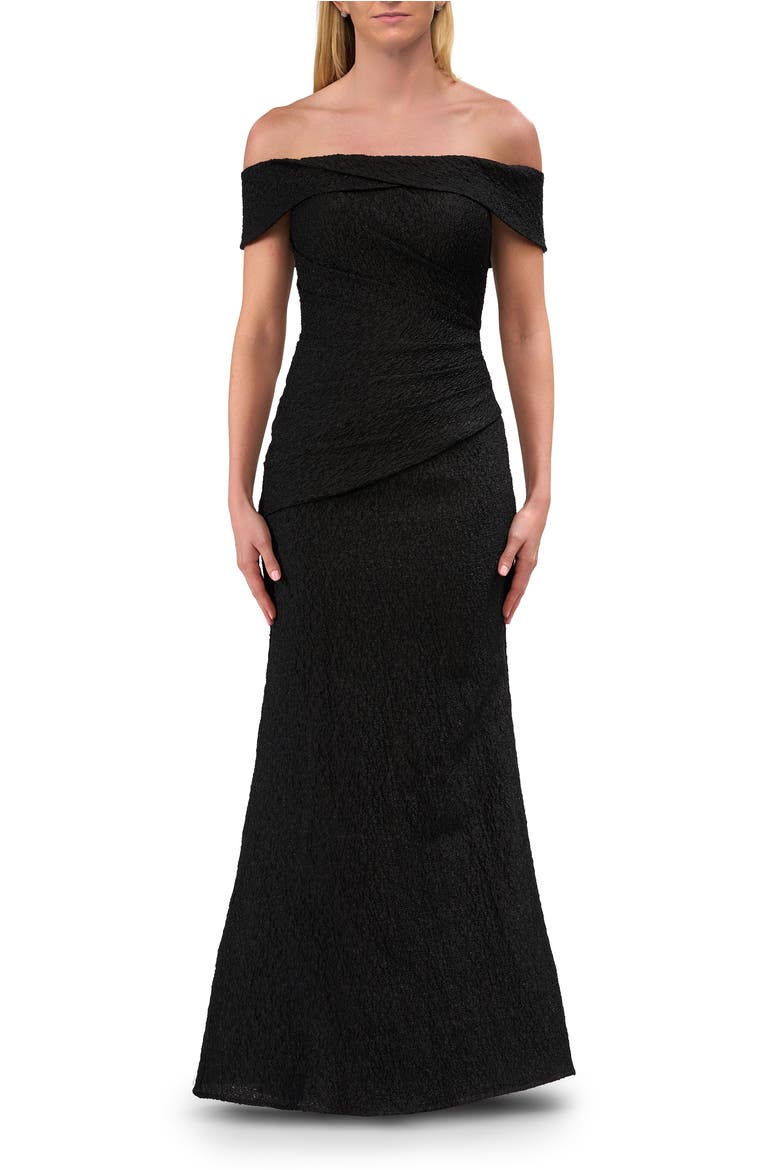 Off-the-Shoulder Textured Evening Gown, Main, color, Black