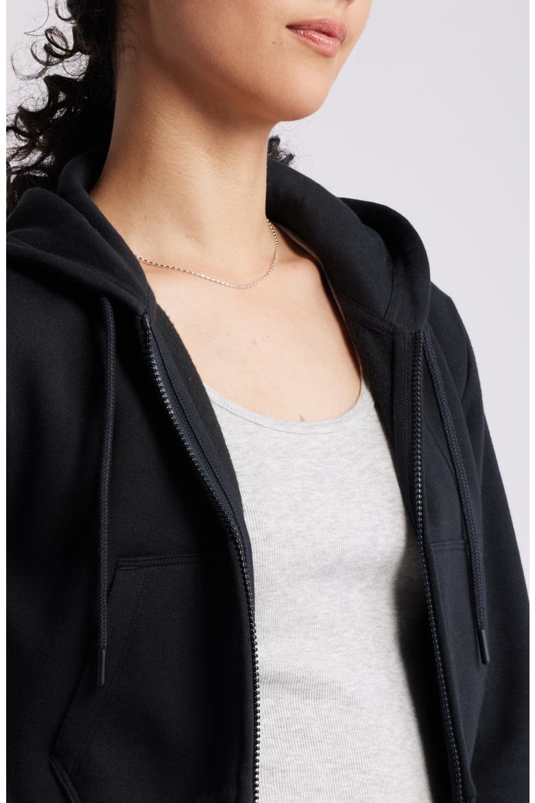 Crop Zip Fleece Hoodie, Alternate, color, BLACK JET