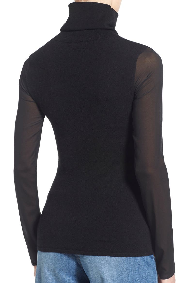 Silk Sleeve Turtleneck Sweater, Alternate, color, BLACK
