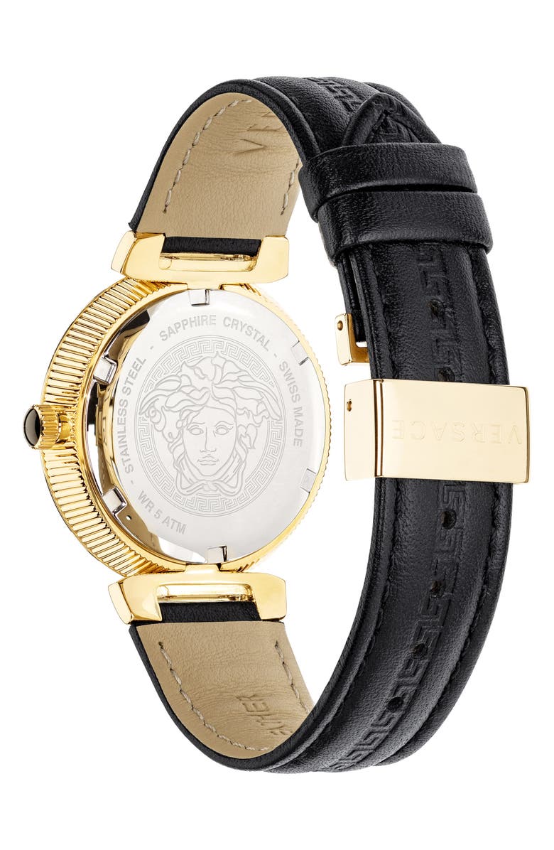 Versace Greca Icons Leather Strap Watch, 36mm, Alternate, color,
