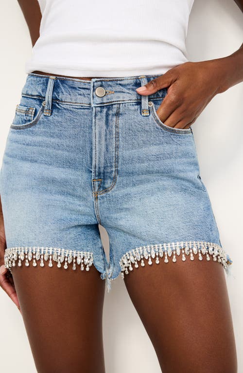 GOOD AMERICAN GOOD AMERICAN BOMBSHELL CRYSTAL FRINGE DENIM CUTOFF SHORTS 