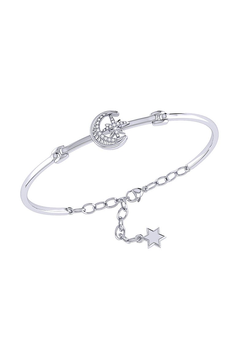 Nighttime Lovers Crescent Sterling Silver Diamond Bangle, Main, color, Silver