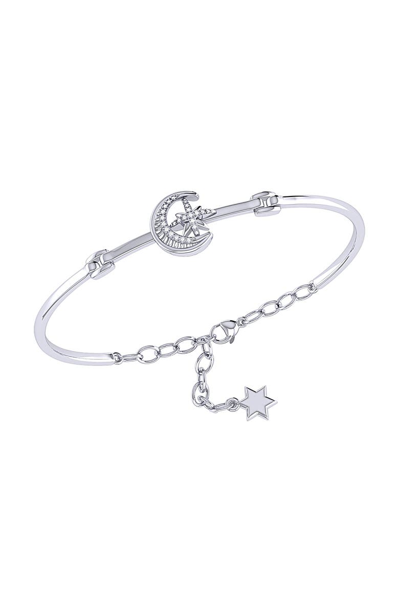 LuvMyJewelry Nighttime Lovers Crescent Sterling Silver Diamond Bangle, Main, color, 