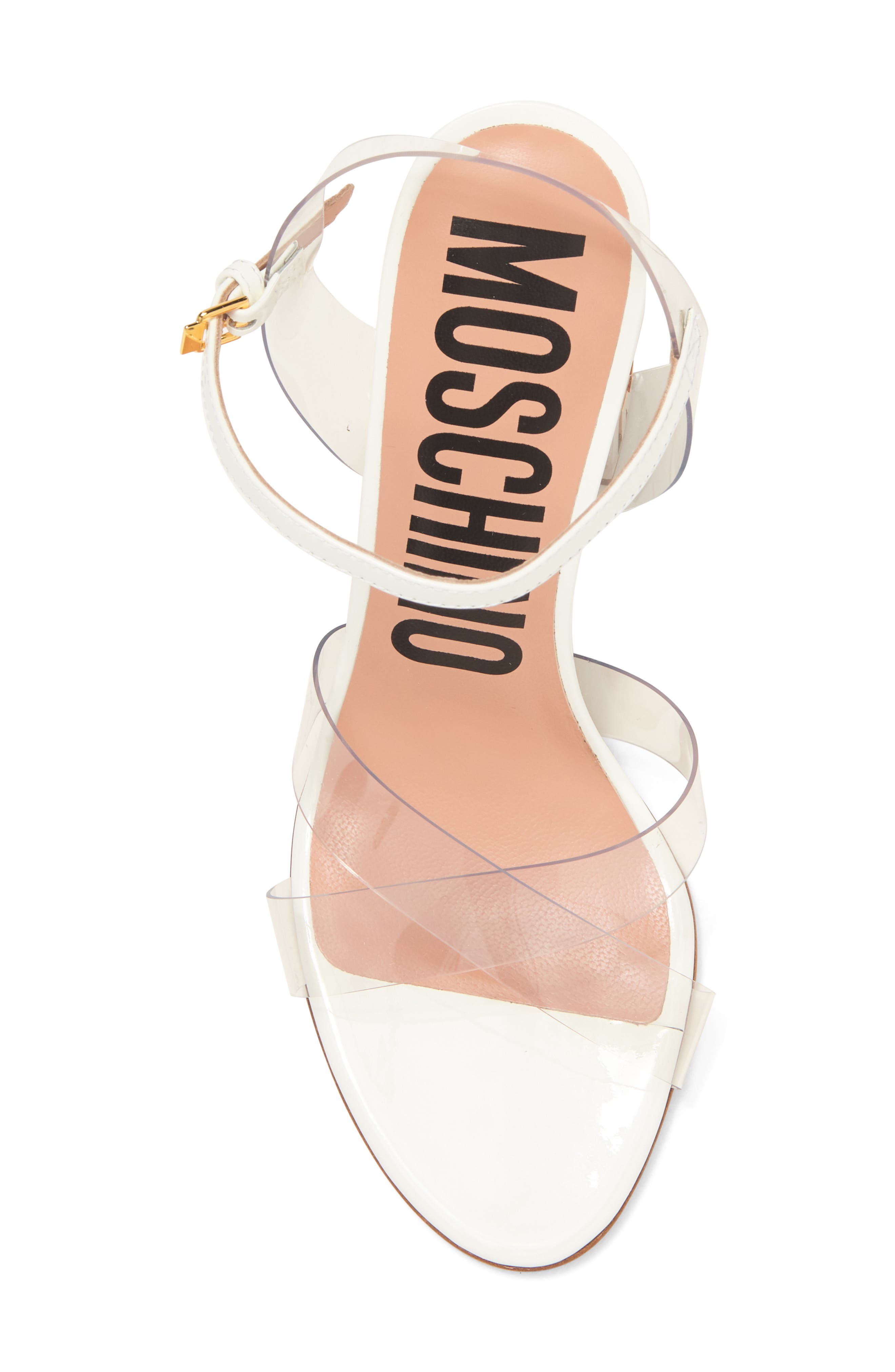 Moschino Clear Heel Sandal, Alternate, color, Transparent White