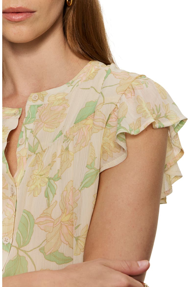 Free Spirited Floral Flutter Sleeve Button-Up Shirt, Alternate, color, GENTLE LILY YELLOW