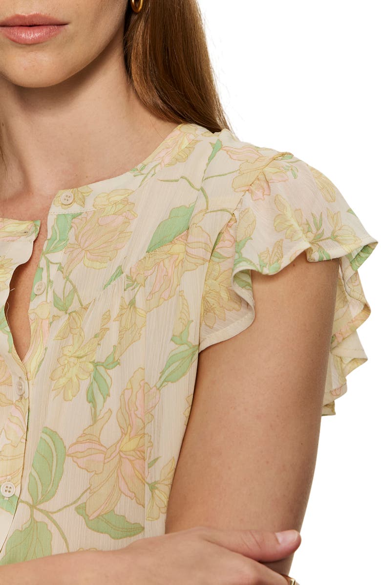 Sanctuary Free Spirited Floral Flutter Sleeve Button-Up Shirt, Alternate, color, Gentle Lily Yellow