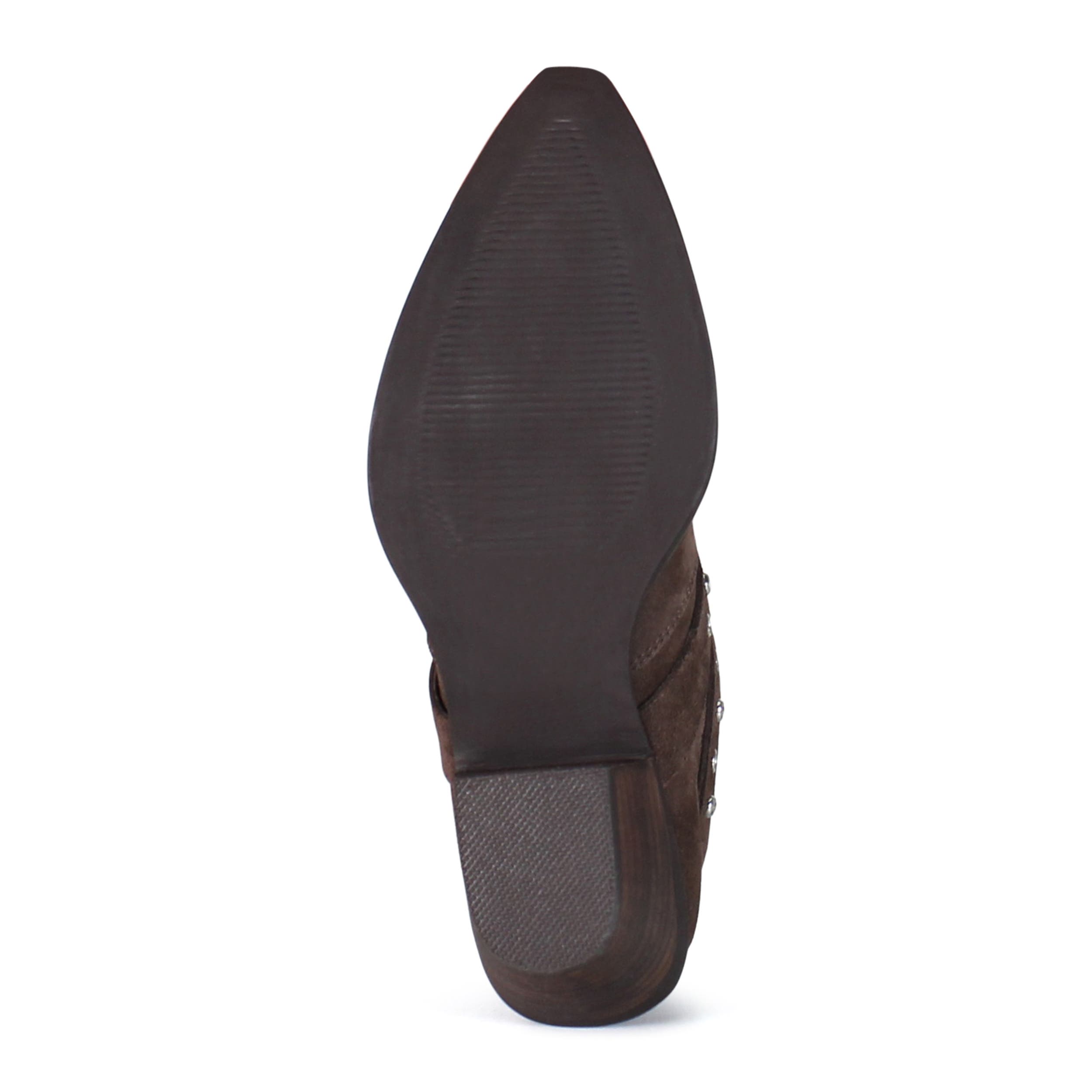 FUNKY TUNE Suede Studded Ankle Bootie, Alternate, color, Chocolate