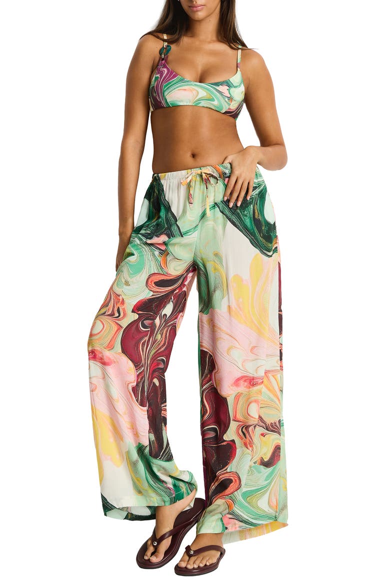 Marbleized Print Cover-Up Pants, Main, color, MOSS