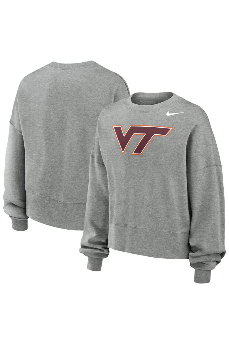 Women's Nike Heather Gray Virginia Tech Hokies Phoenix Fleece Pullover Sweatshirt, Main, color, Heather Gray