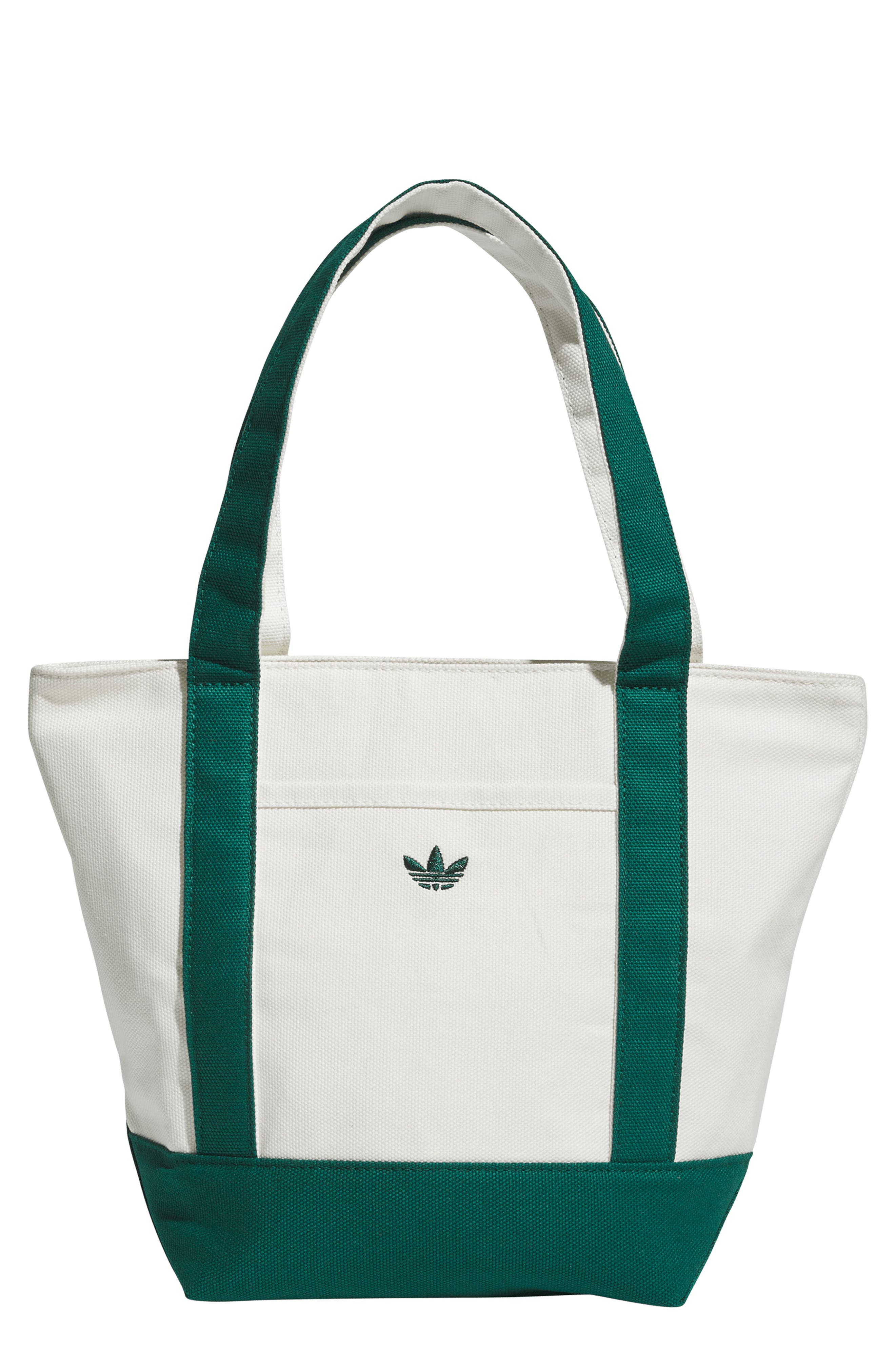 Mini Trefoil Canvas Court Tote, Main, color, OFF WHITE/ COLLEGIATE GREEN