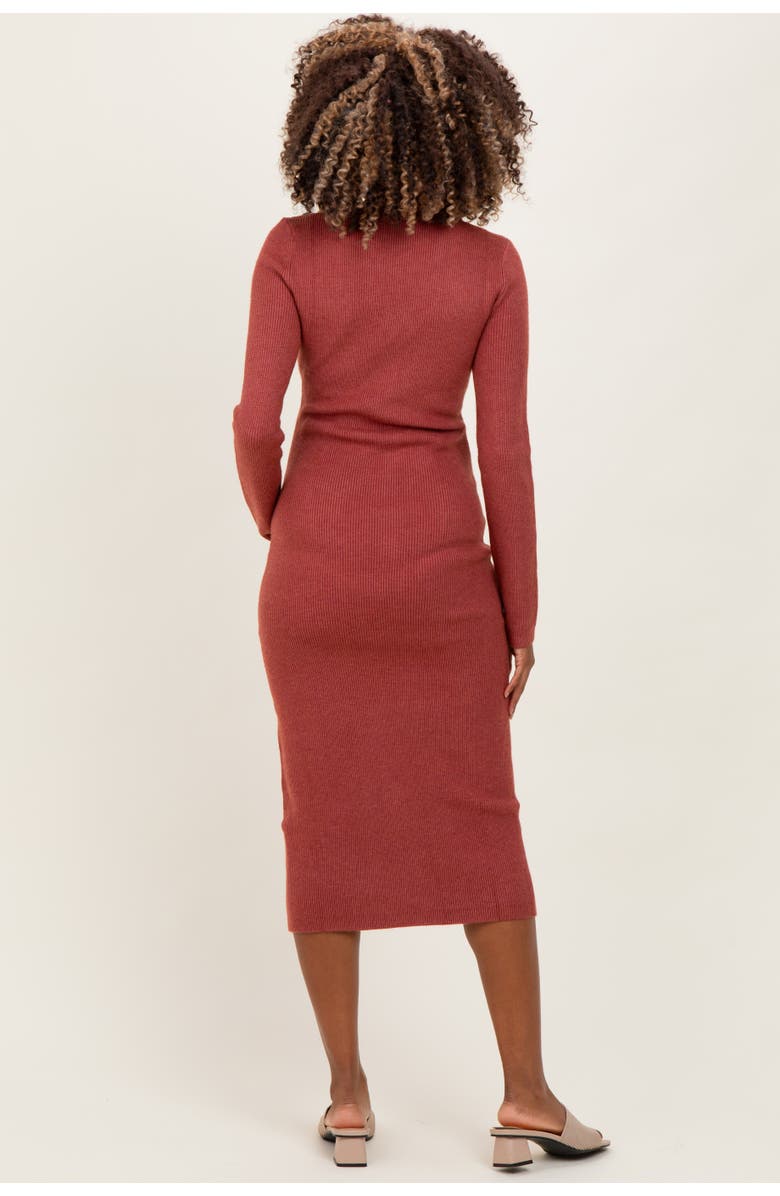 PinkBlush Ribbed Knit Button Down Long Sleeve Midi Dress, Alternate, color, Rust