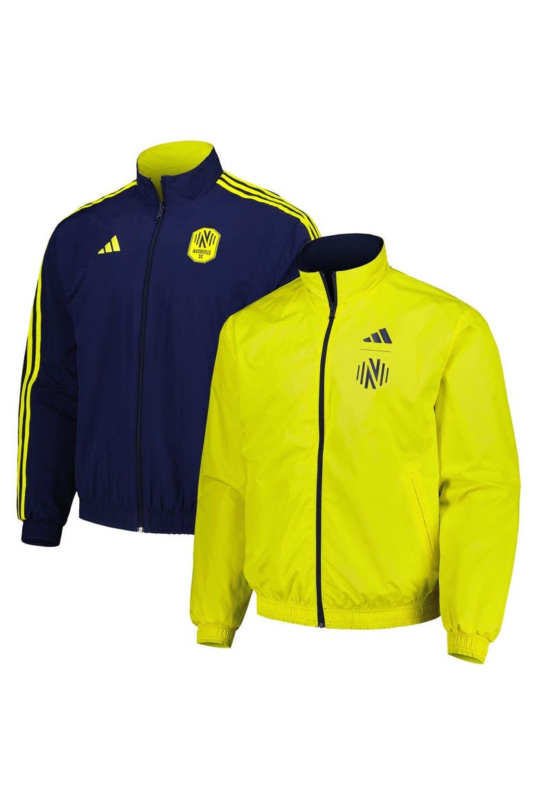 Men's adidas Navy/Yellow Nashville SC 2023 On-Field Anthem Full-Zip Reversible Team Jacket, Main, color, Navy