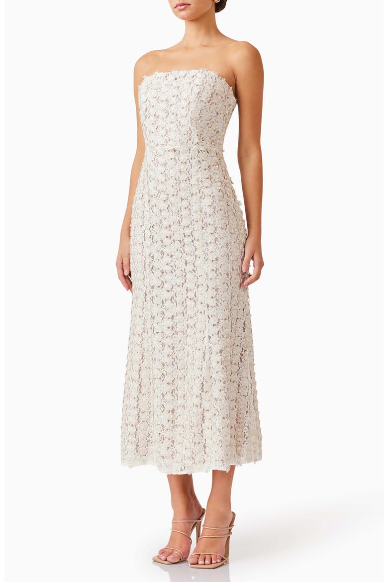 Cali Strapless Lace Midi Dress, Alternate, color, IVORYGOLD