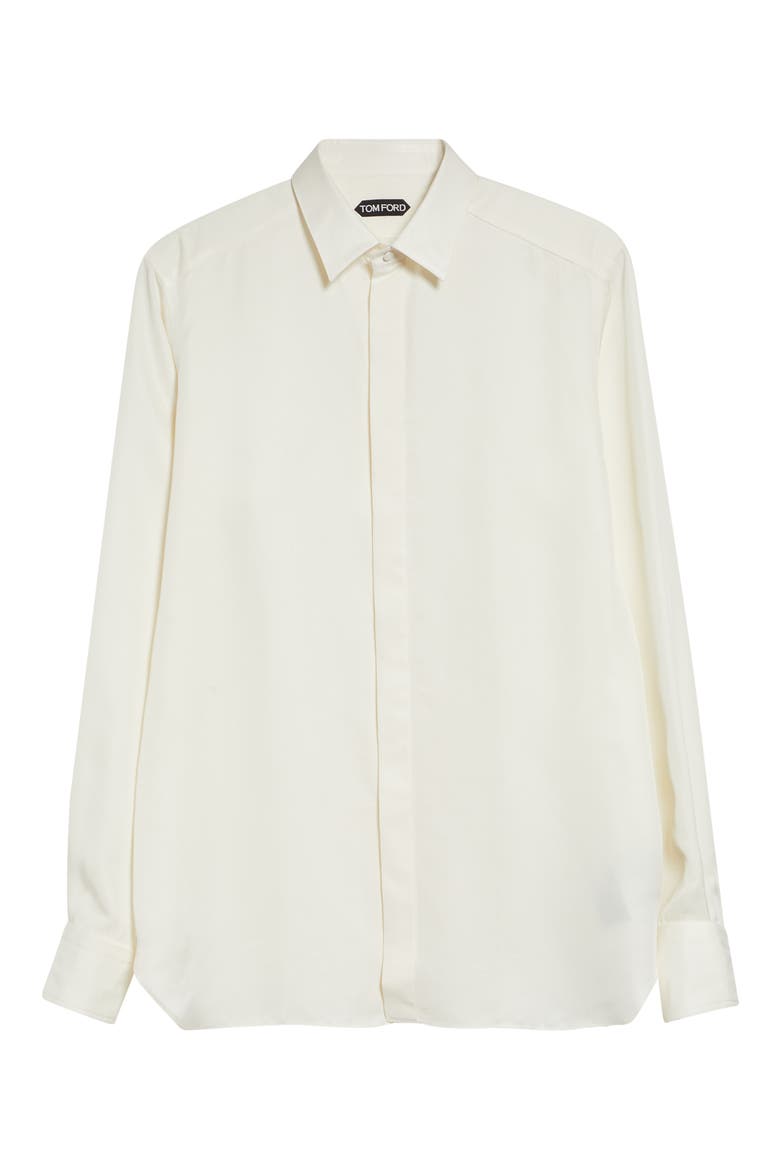 Classic Fit Enzymed Fluid Silk Twill Button-Up Shirt, Alternate, color, CHALK