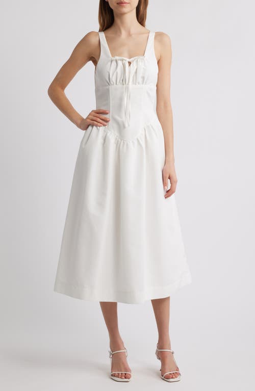 Rare London Gathered Corset Sleeveless Midi Dress In White