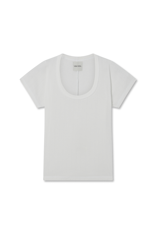 Vir Vita Pointelle Scoop Tee In White