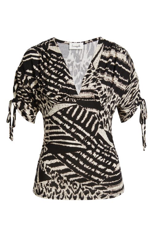 Loveappella Animal Print Empire Waist Jersey Top In Black
