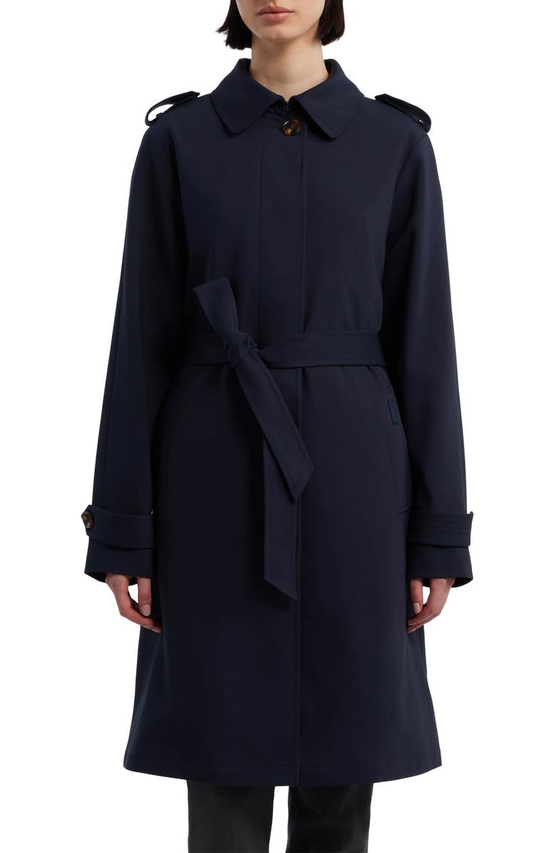 Hunter Stella Gab Tie Waist Trench Coat, Main, color, Navy