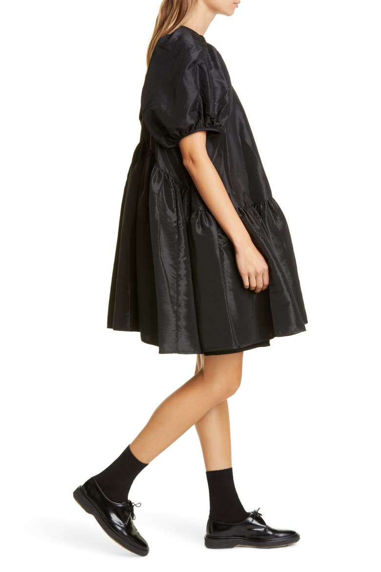 Alexa Puff Sleeve Faille Babydoll Dress, Alternate, color, BLACK