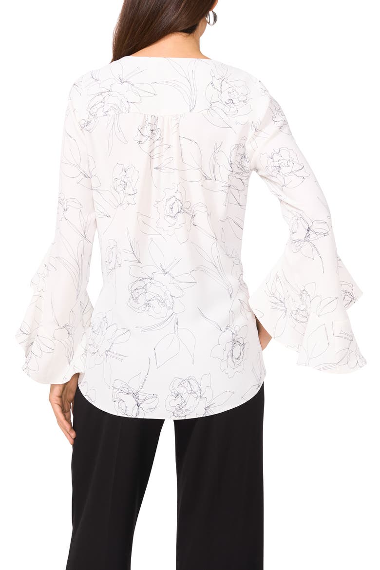 Ruffle Sleeve Print High-Low Top, Alternate, color, NEW IVORY