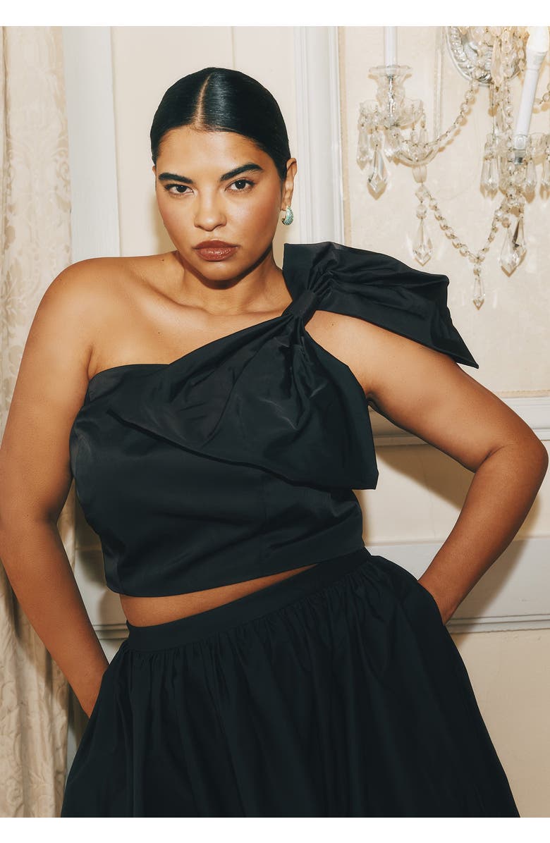 ELOQUII Crop Top With Large Bow, Main, color, Black Onyx