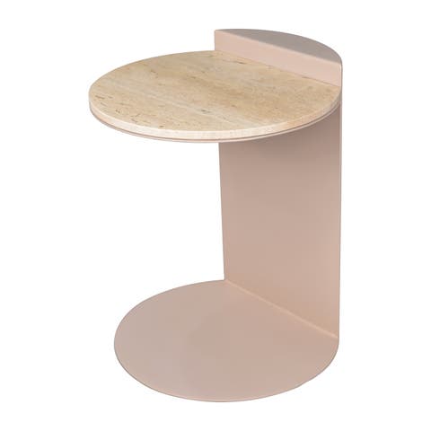 Evelyn 20" Contemporary Natural Marble/Metal Handmade C-Shaped End Table