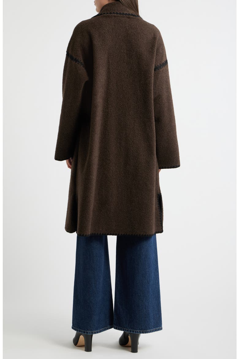 Embroidered Bouclé Coat with Scarf, Alternate, color, CHOCOLATE