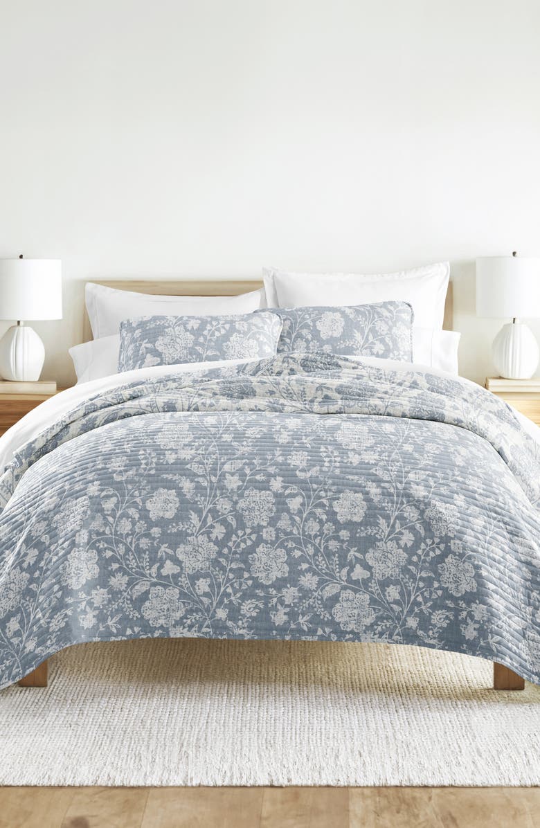 HOMESPUN Pattern Reversible Quilt & Sham Set, Alternate, color, Floral Light Blue