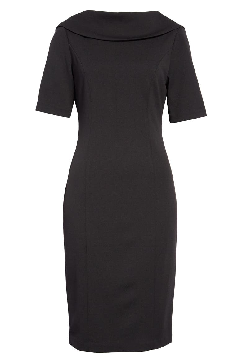 Foldover Neck V-Back Sheath Dress, Alternate, color, BLACK