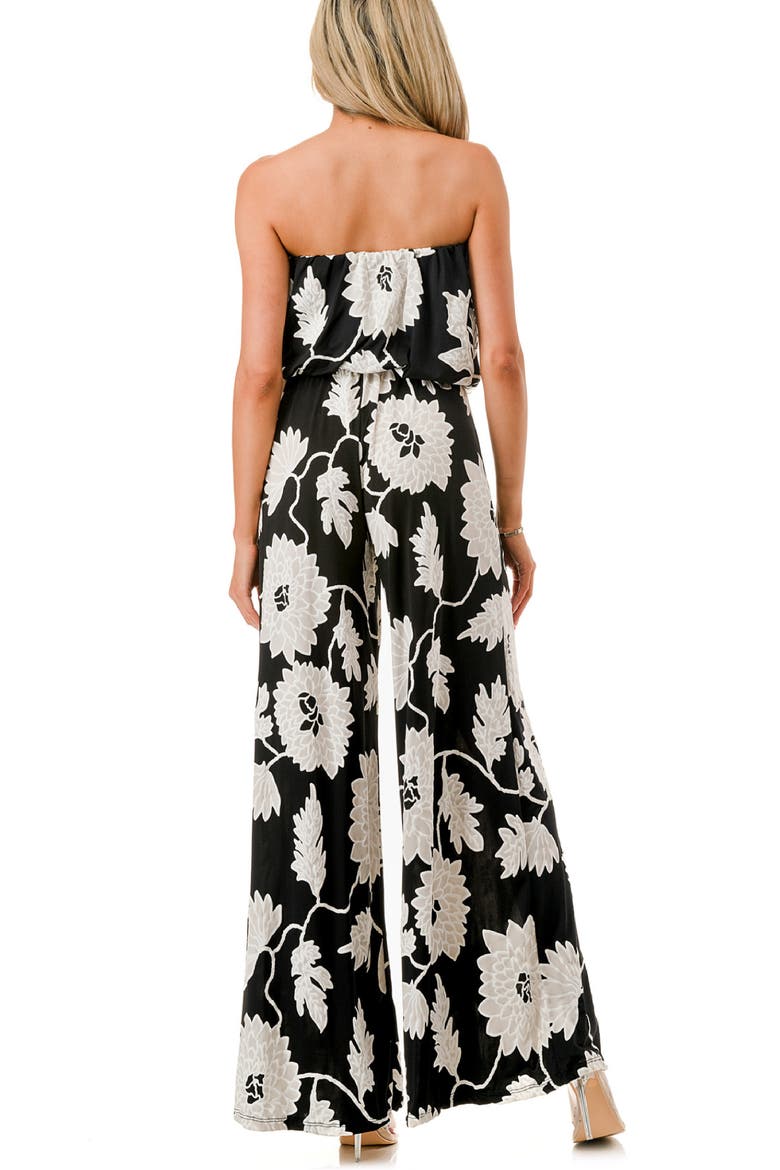 Printed Strapless Wide Leg Jumpsuit, Alternate, color, BLACK/ WHITE