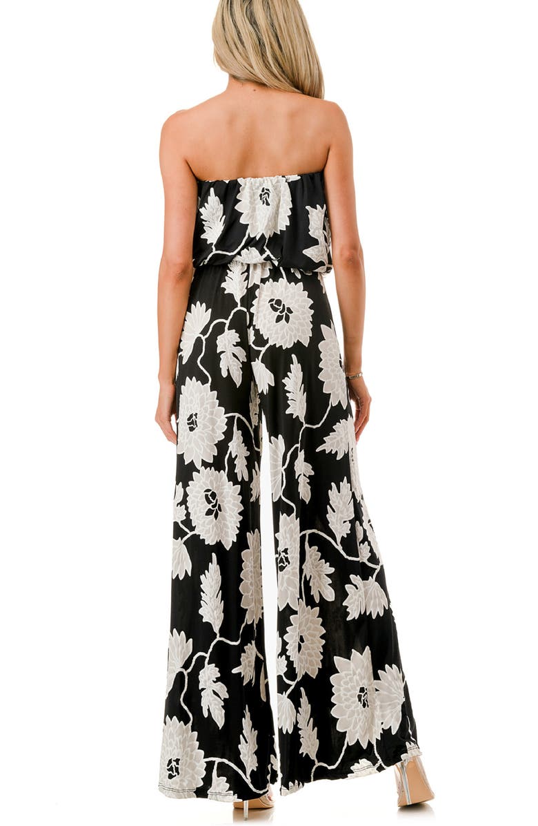 O.L. Printed Strapless Wide Leg Jumpsuit, Alternate, color, Black/ White