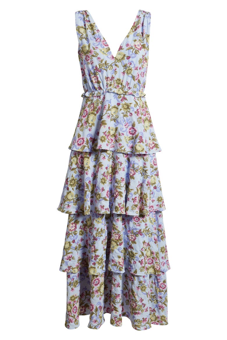 Floral Tiered Maxi Dress, Alternate, color, BLUE- SAVANNAH MEDALLION