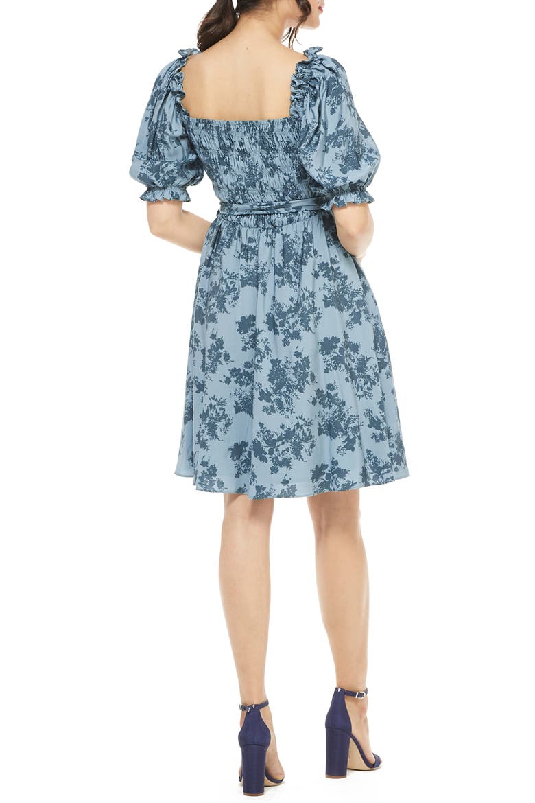 Shiloh Floral Print Smocked Bodice Fit & Flare Dress, Alternate, color, BLUE FOX/ RETRO BLUE