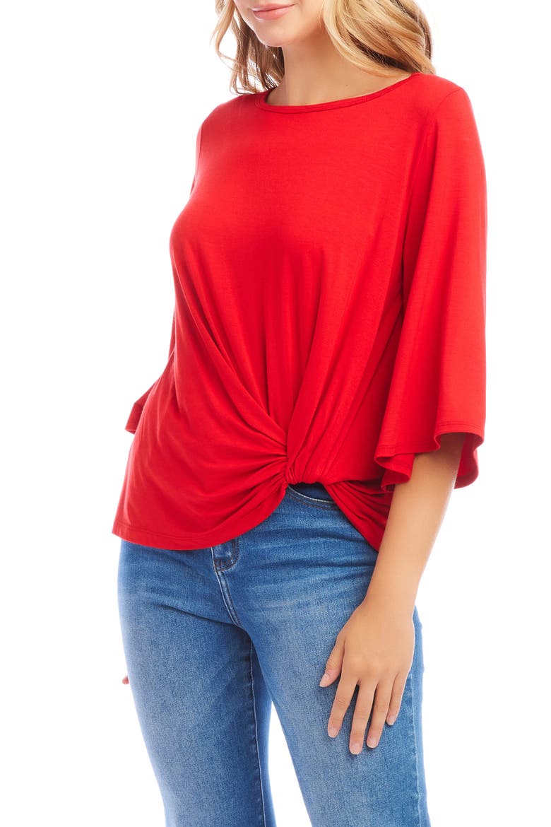 Flare Sleeve Twist Hem Jersey Top, Alternate, color, FIR
