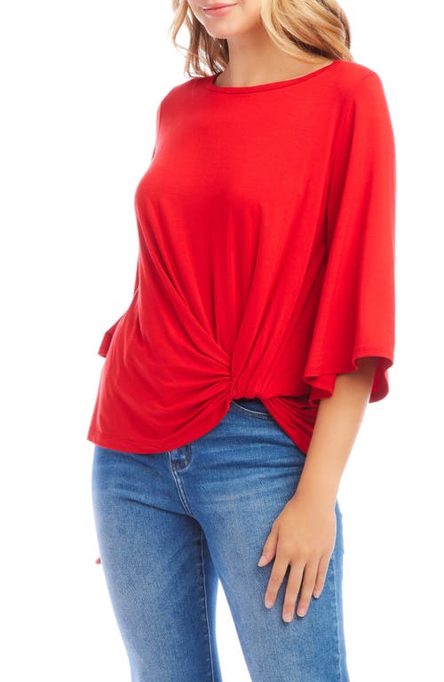 Karen Kane Flare Sleeve Twist Hem Jersey Top In Green
