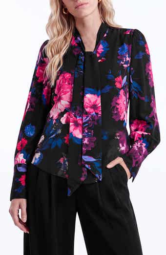 Glowing Floral Tie Neck Top