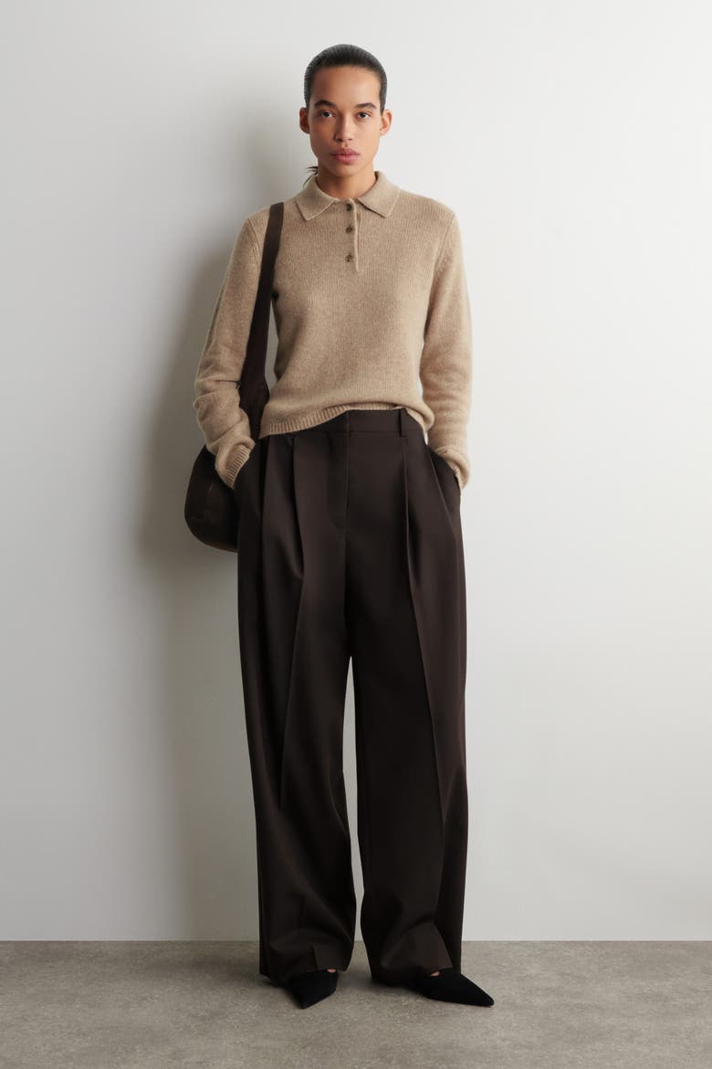 Cashmere Polo Jumper, Alternate, color, BEIGE MÉLANGE